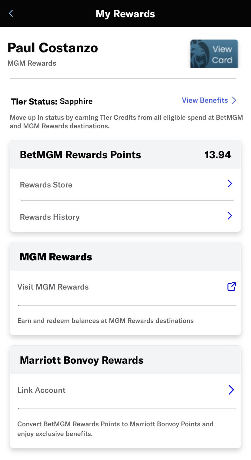 BetMGM Rewards Account