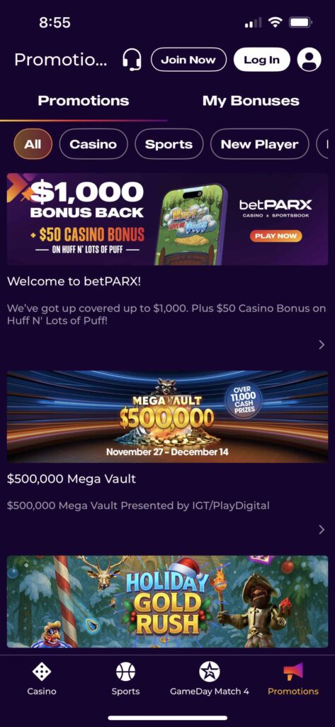 BetParx Casino promo page