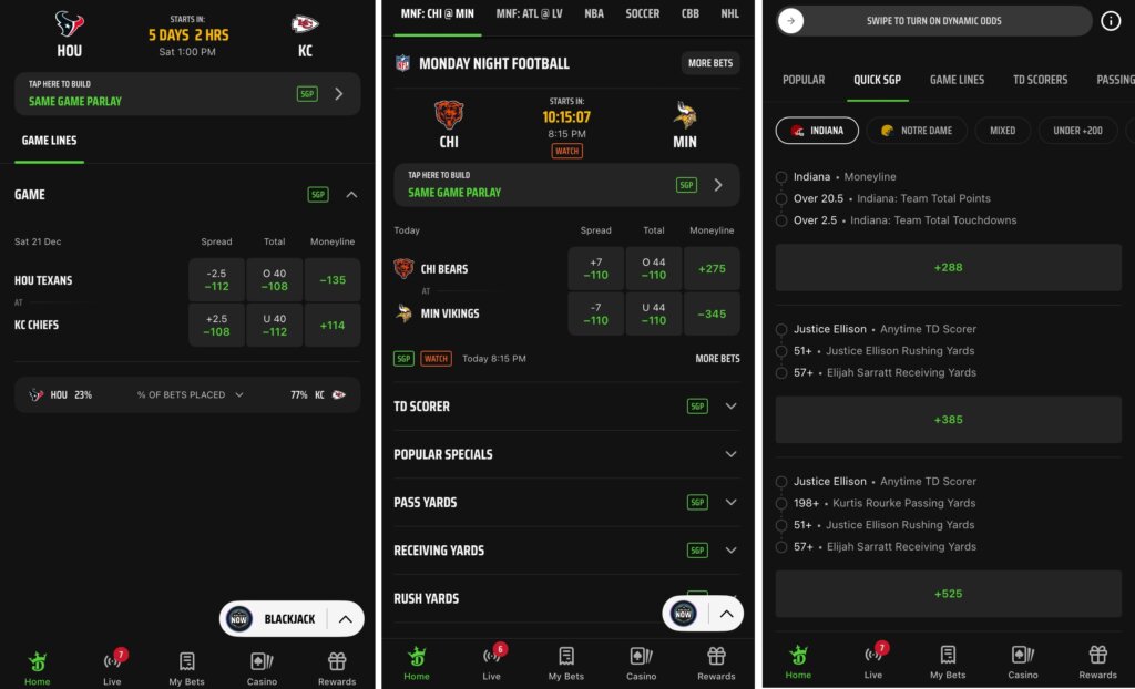 DraftKings Missouri screenshots