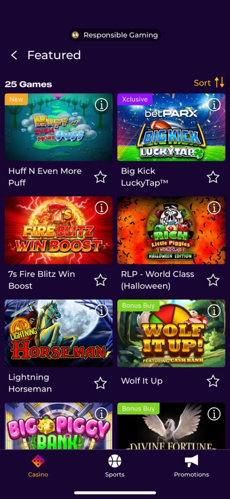 BetParx Casino slots page