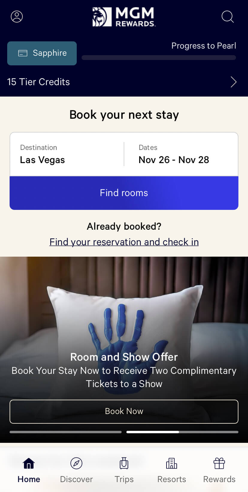 MGM Rewards app screenshot