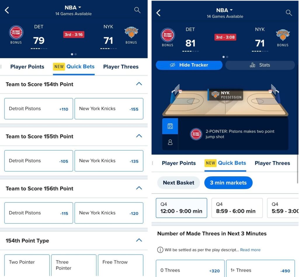 Micro-betting screenshot from FanDuel