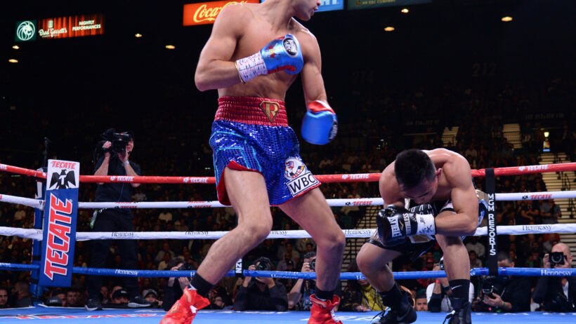 Ryan Garcia knocks down Romero Duno during a 2019 fight.