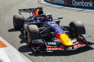 Max Verstappen on-track during the Miami Grand Prix Sprint Race (2026).