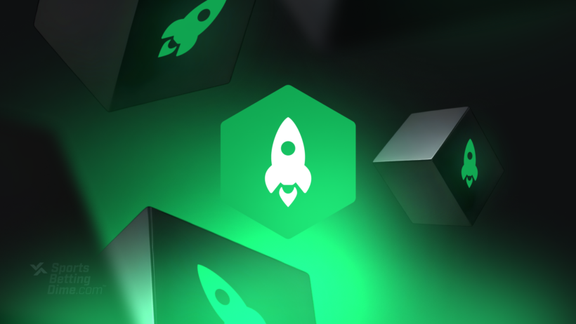 green hexagon rocket image with many cubes fading away into the light